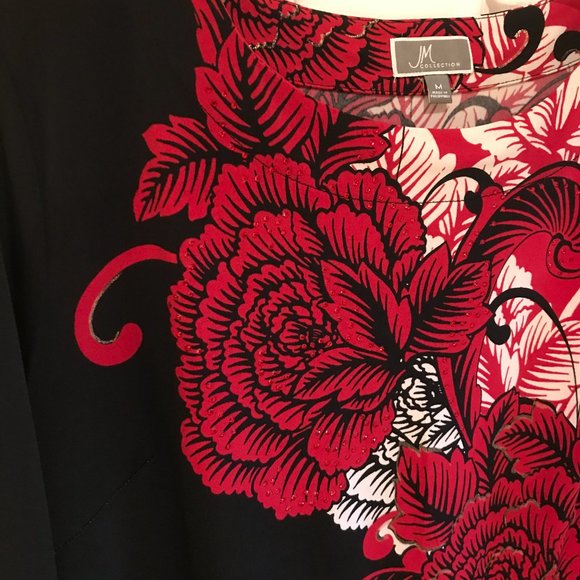 J M Collection ladies top size medium red and black - Picture 5 of 7